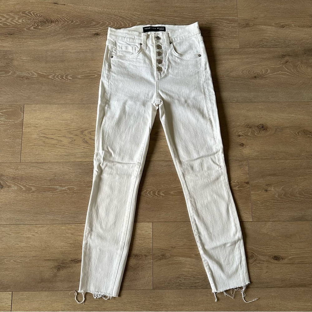 Veronica Beard Debbie Ankle Skinny High Rise White Jeans Sz 25